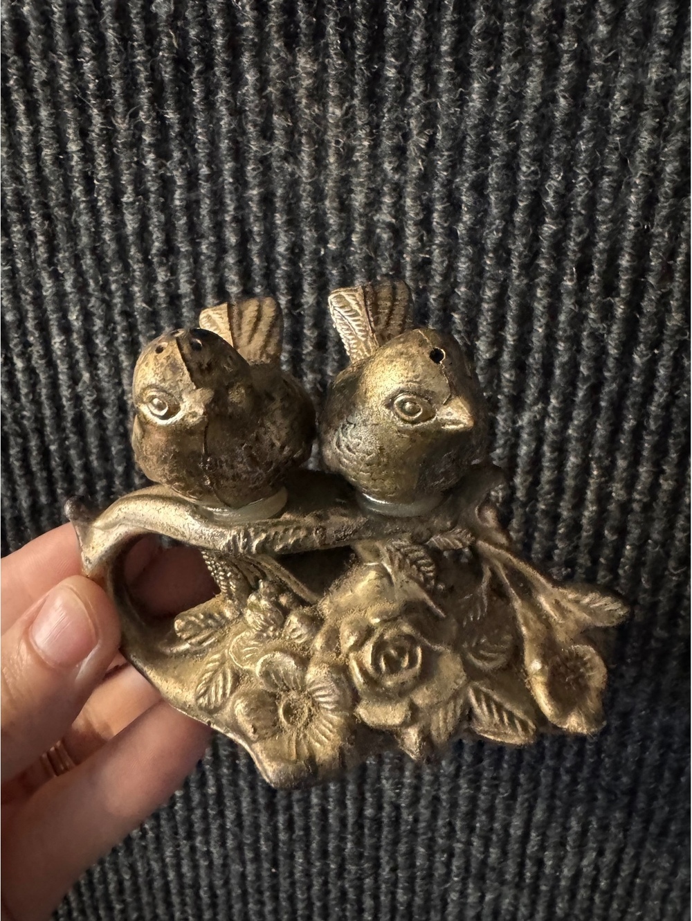 Vintage Bird Salt and Pepper Shakers with Floral Base